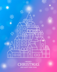 Christmas and New Year card of colorful city