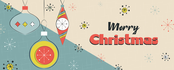 Merry Christmas retro mid century pine tree banner © Cienpies Design