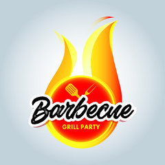 Barbecue logo. BBQ logotype, party design, invitation, ad design.  BBQ template menu design. Barbecue Food flyer. Barbecue advertisement.