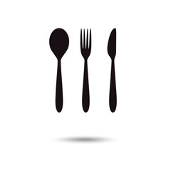 Cutlery icon. Restaurant signs. Spoon, fork and knife isolated icons on white background. Cutlery symbols.