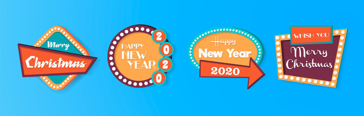 Retro Christmas and new year quote label set