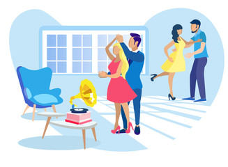 Home Dance Party Flat Cartoon Flat Illustration