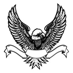 Eagle emblem isolated on white vector illustration. World symbol of freedom and independence. Retro color logo of falcon. American flag eagle emblem. 4 july theme background.