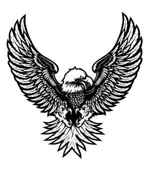 Eagle emblem isolated on white vector illustration. World symbol of freedom. Retro color logo of falcon. Eagle detailed logo.