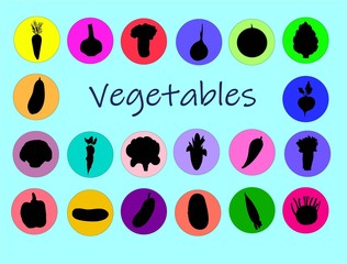 Vegetables web icon set.Big set of food icons, flat style. vegetables. Power icon isolated on background. A collection of ingredients. Vector illustration.