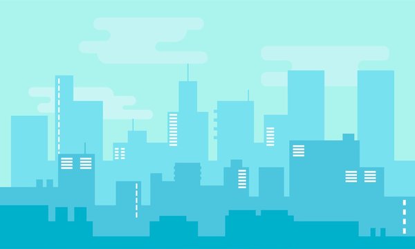 City skyline vector illustration. Daytime cityscape in flat style. Modern city landscape vector background for web design and comics. City skyline illustration. Horizontal Urban landscape.