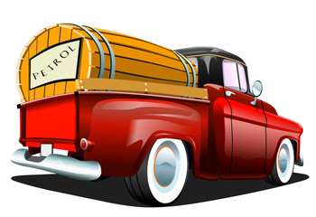Cartoon red retro truck pickup car, on a white background. ESP Vector illustration.
