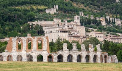 Fototapeta premium Gubbio, Italy. Amazing view of the ruins of the Roman theater and the city. It is one of the most beautiful small town in Italy