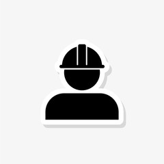 Worker sticker. Stylized logo of construction worker in hard hat