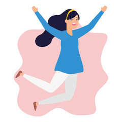 celebrating woman with arms up