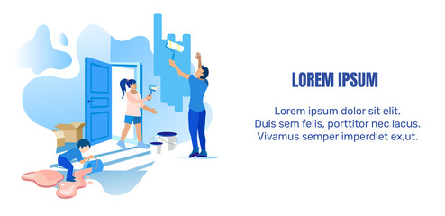 Home Improvements and Family Cartoon Flat Banner