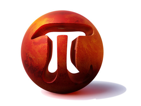 Pi Symbol And Planet Mars, Mathematical Constant Isolated On White Background (surreal 3d Illustration)