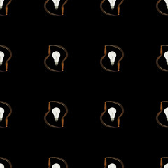 Seamless pattern with sickle and vintage light bulb on black color