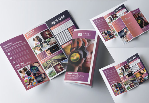 Tri-Fold Brochure Layout with Mauve Gradient Accents