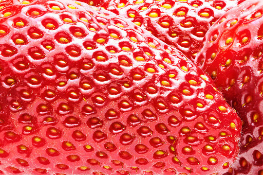 Strawberry Background. Fresh Ripe Strawberry Extremely Close-Up, Full Depth of Field