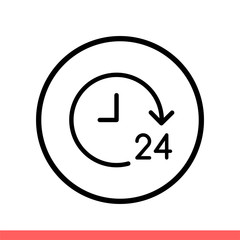 24 hours vector icon, full day symbol. Simple, flat design isolated on white background for web or mobile app