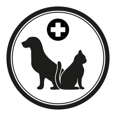 veterinary emblem dog and cat in a black circle with a medical cross