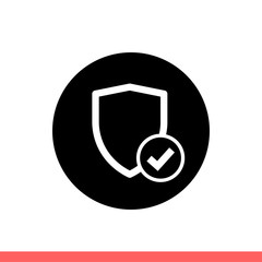 Shield with check icon, safety symbol. Simple, flat design isolated on white background for web or mobile app