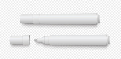 Realistic 3D marker pens white mackup - stock vector.