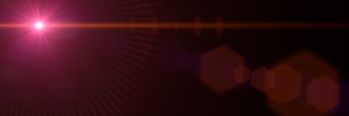 8K, abstract magenta lens flare effect overlay texture banner with bokeh effect and light streak with black background
