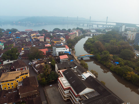 Aerial view of Altinho neighbourhood in old quarter Panjim in central Goa, India