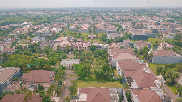 Aerial view of a neighbourhood in Sambikerep, Bandung city in west java island of Indonesia.