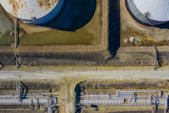 Aerial view of a petro chemical processing plant and storage facilities in early morning light in Lemont, IL in the United States.