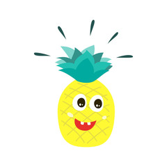 Cute funny pineapple on the white background.