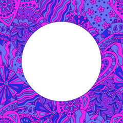 Frame of abstract neon doodle hearts