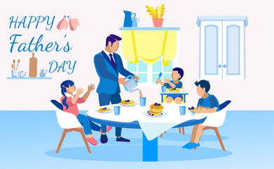 Happy Fathers Day Banner with Family Breakfast