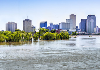 Flooded Mississippi with New Orleans Skyline