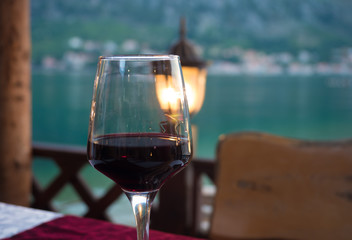 Montenegro. Kotor. Glass of red wine.