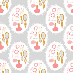 Seamless pattern of beauty trays for ballerinas on a grey background