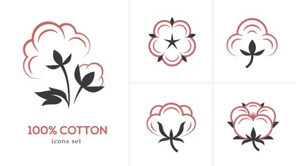 Linear cotton icon set.
