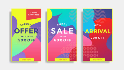 Set of sale banners with fluid gradient shapes