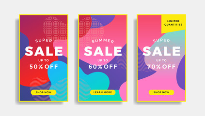 Set of sale banners with fluid gradient shapes