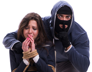 Knifeman threatening tied woman