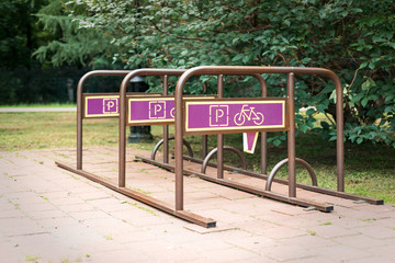 Empty street bike parking on a sunny day