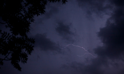 a dangerous storm in a summer night full of lighting bolts with view above the austrian city of leoben to the east