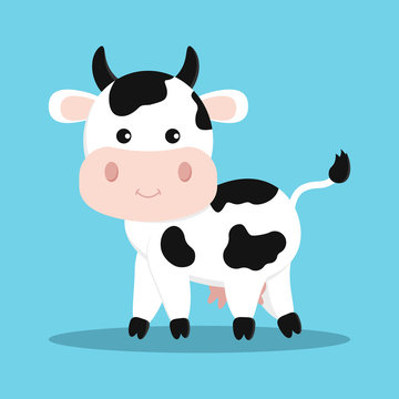 Cute and sweet white cow with black spots Vector illustration in cartoon flat style.