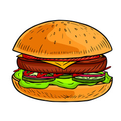 Hand drawn illustration of hamburger.
