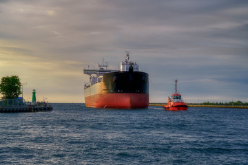 Fototapeta premium Port of Gdansk, Poland, tug on the way to the mooring