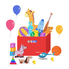 Toy Box full of children toys illustration