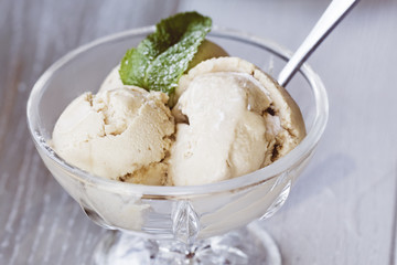 Homemade Organic Vanilla Ice Cream with Mint