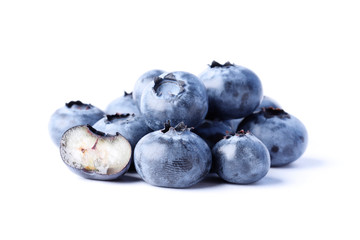 Group of fresh juisy blueberries isolated on white background