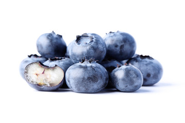Group of fresh juisy blueberries isolated on white background