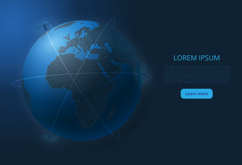 World network map. Vector image of a global map with lights in the form of cities of the world or population density consisting of points and figures in the form of stars and space. Easy to edit