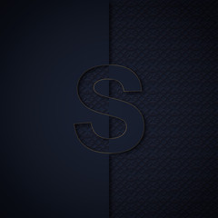 Silhouette initial letter S isolated on black textured background. Letter logo or emblem in paper cut style. Modern 3d design for advertising, monogram, card, cover, poster, banner, decoration.