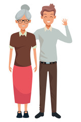 Family grandmother with adult son cartoon
