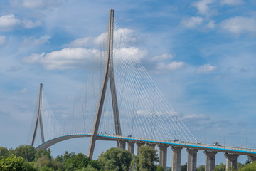 Normandy bridge, France - 06 01 2019: View of the pylons and cables of the Bridge
